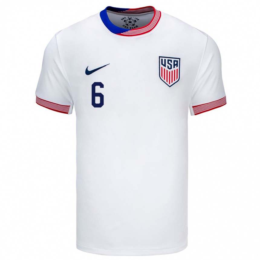 Herren Fußball Vereinigte Staaten Daniel Edelman #6 Weiß Heimtrikot Trikot 24-26 T-Shirt Luxemburg