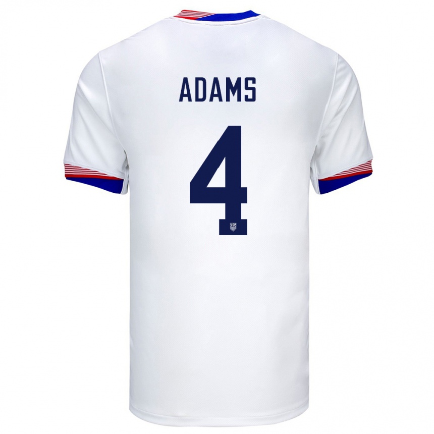 Herren Fußball Vereinigte Staaten Tyler Adams #4 Weiß Heimtrikot Trikot 24-26 T-Shirt Luxemburg