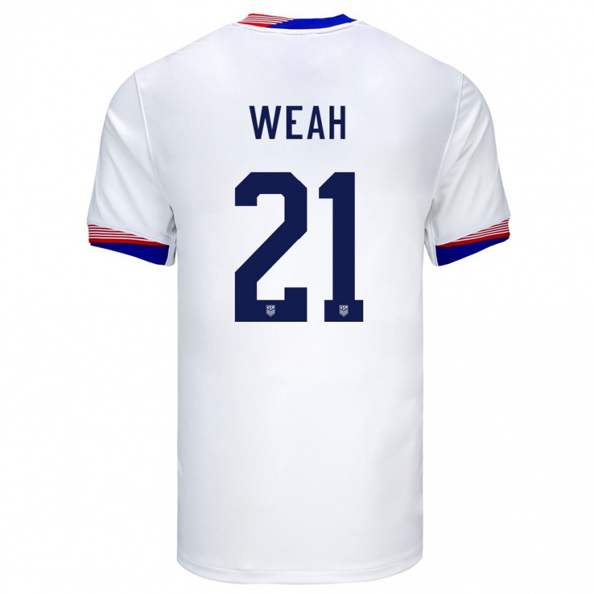 Herren Fußball Vereinigte Staaten Timothy Weah #21 Weiß Heimtrikot Trikot 24-26 T-Shirt Luxemburg