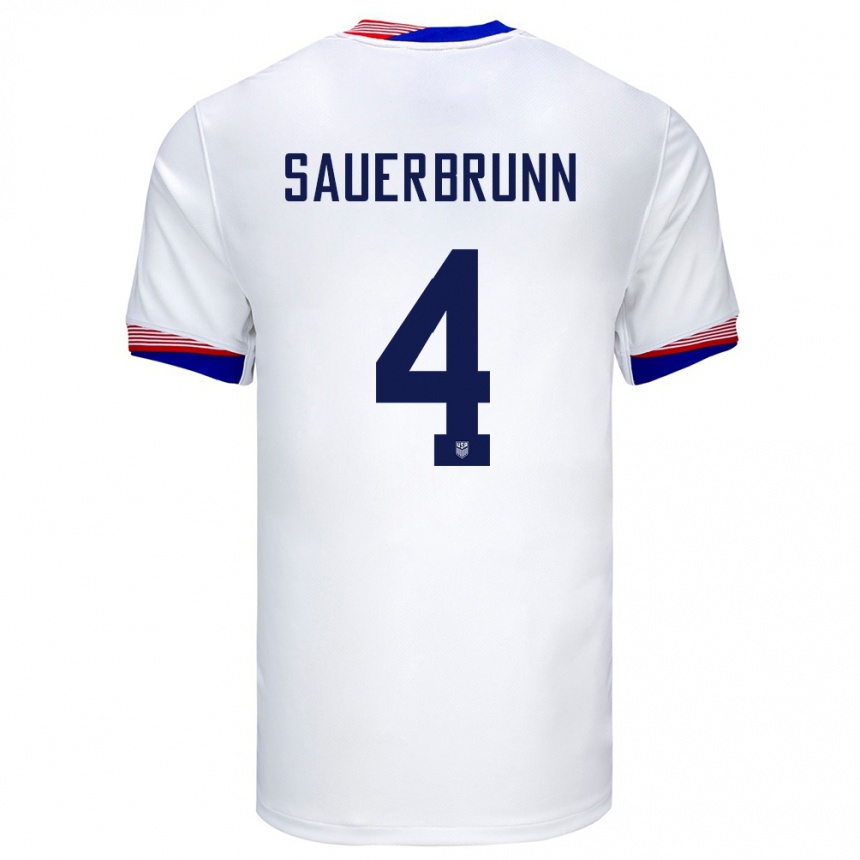 Herren Fußball Vereinigte Staaten Becky Sauerbrunn #4 Weiß Heimtrikot Trikot 24-26 T-Shirt Luxemburg