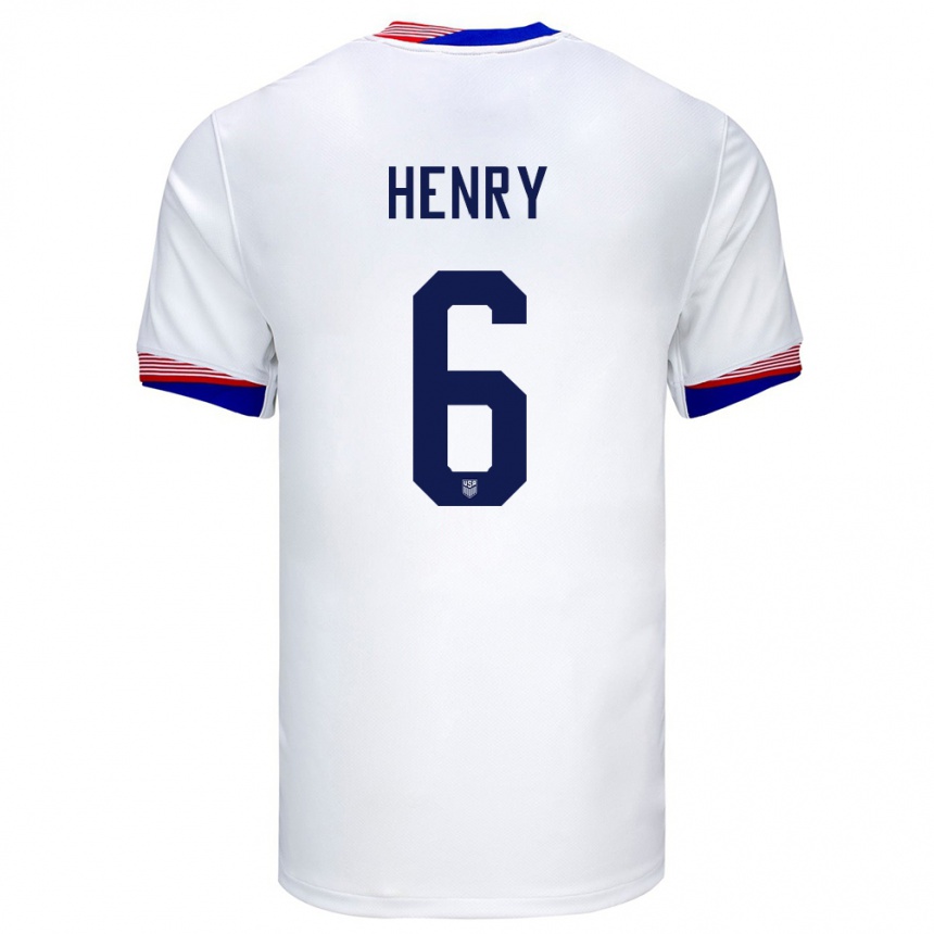 Herren Fußball Vereinigte Staaten Kobi Henry #6 Weiß Heimtrikot Trikot 24-26 T-Shirt Luxemburg