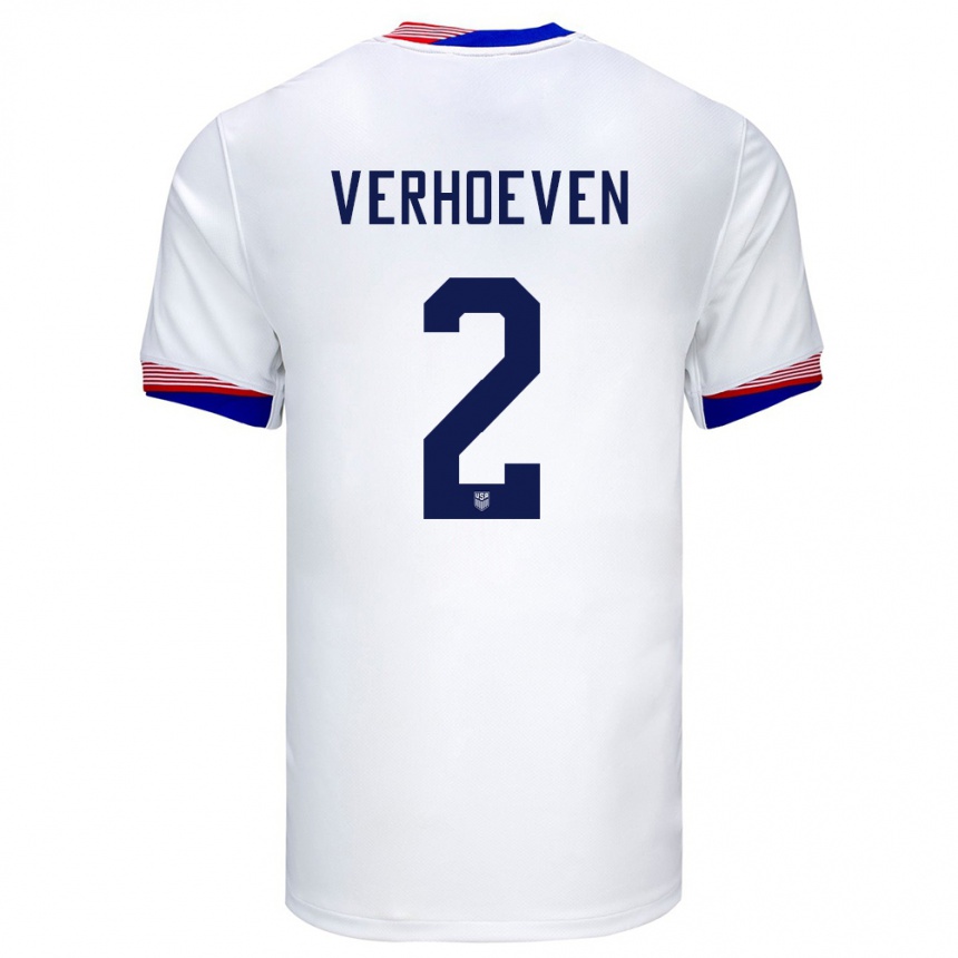Herren Fußball Vereinigte Staaten Oscar Verhoeven #2 Weiß Heimtrikot Trikot 24-26 T-Shirt Luxemburg