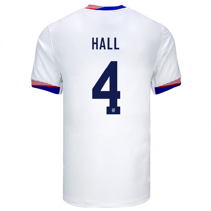 Herren Fußball Vereinigte Staaten Tyler Hall #4 Weiß Heimtrikot Trikot 24-26 T-Shirt Luxemburg