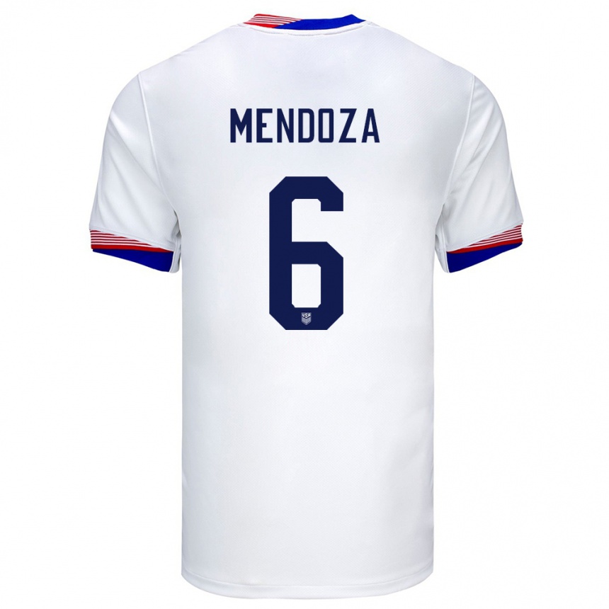 Herren Fußball Vereinigte Staaten Edwyn Mendoza #6 Weiß Heimtrikot Trikot 24-26 T-Shirt Luxemburg