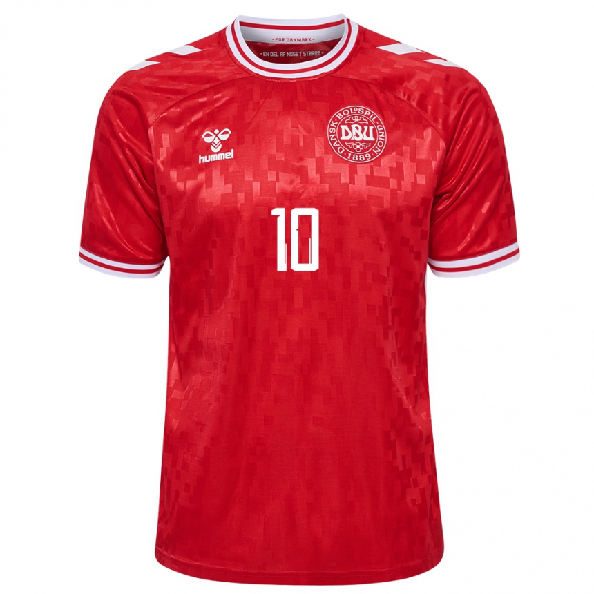 Herren Fußball Dänemark Gustav Christensen #10 Rot Heimtrikot Trikot 24-26 T-Shirt Luxemburg