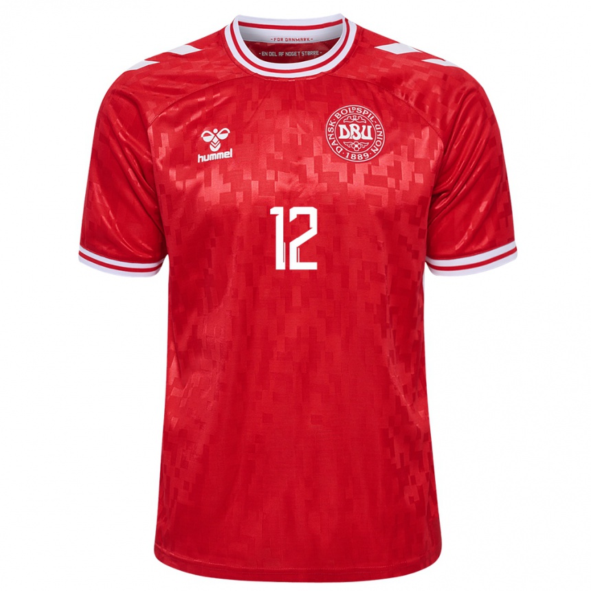 Herren Fußball Dänemark Mathias Sauer #12 Rot Heimtrikot Trikot 24-26 T-Shirt Luxemburg