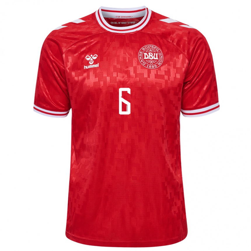 Herren Fußball Dänemark Noah Lassen #6 Rot Heimtrikot Trikot 24-26 T-Shirt Luxemburg