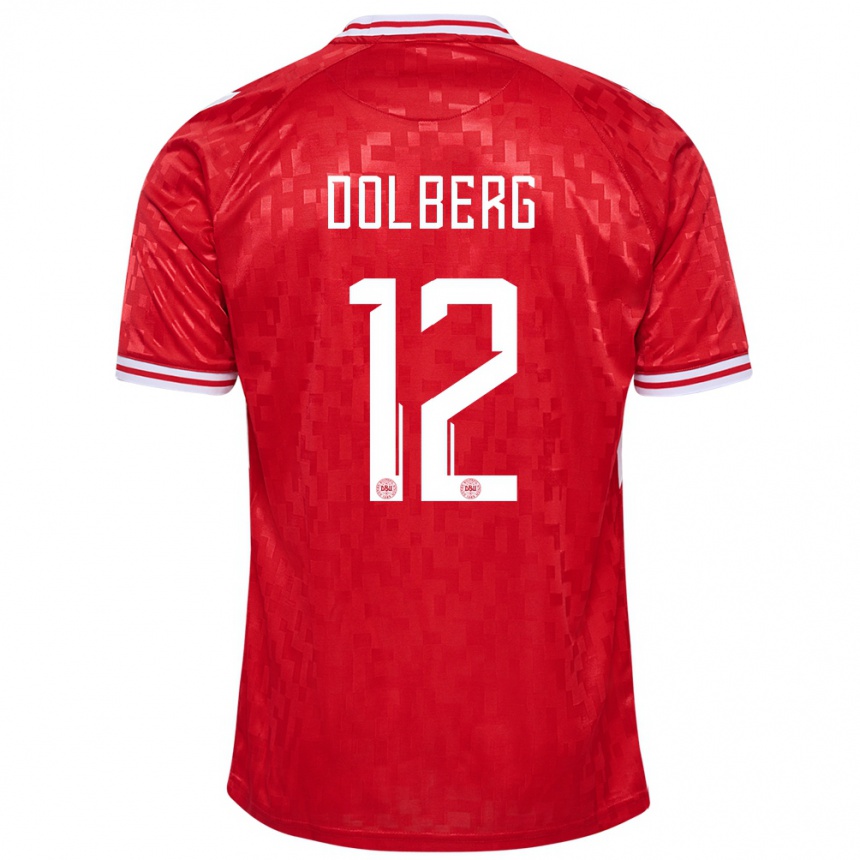 Herren Fußball Dänemark Kasper Dolberg #12 Rot Heimtrikot Trikot 24-26 T-Shirt Luxemburg