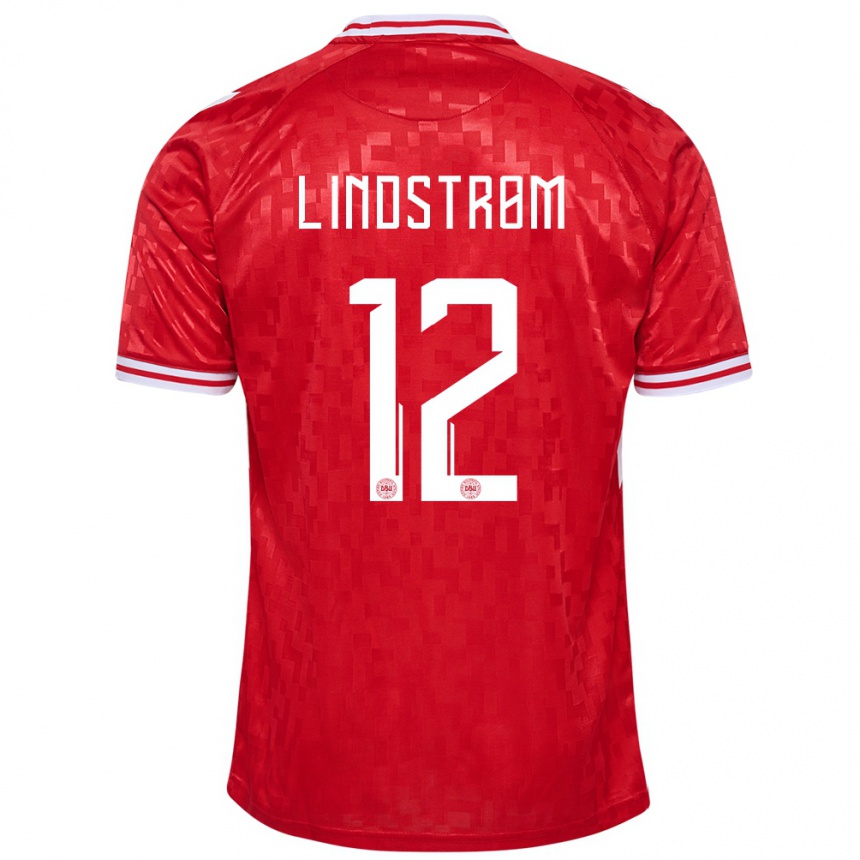 Herren Fußball Dänemark Jesper Lindstrom #12 Rot Heimtrikot Trikot 24-26 T-Shirt Luxemburg