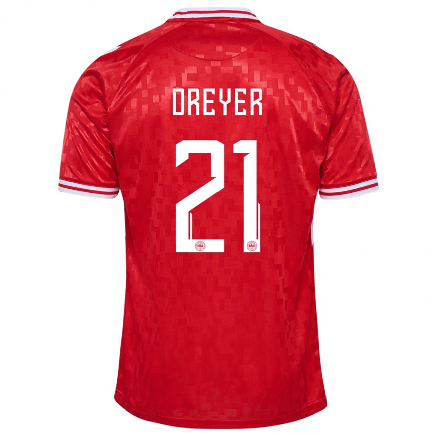 Herren Fußball Dänemark Anders Dreyer #21 Rot Heimtrikot Trikot 24-26 T-Shirt Luxemburg