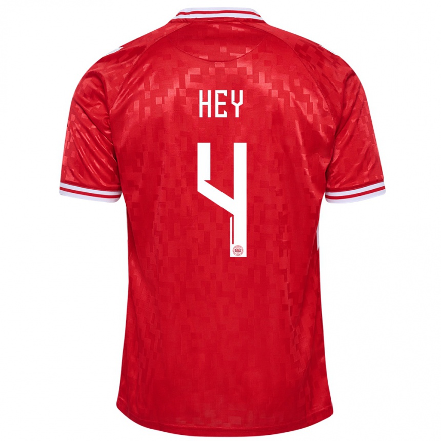 Herren Fußball Dänemark Lucas Hey #4 Rot Heimtrikot Trikot 24-26 T-Shirt Luxemburg