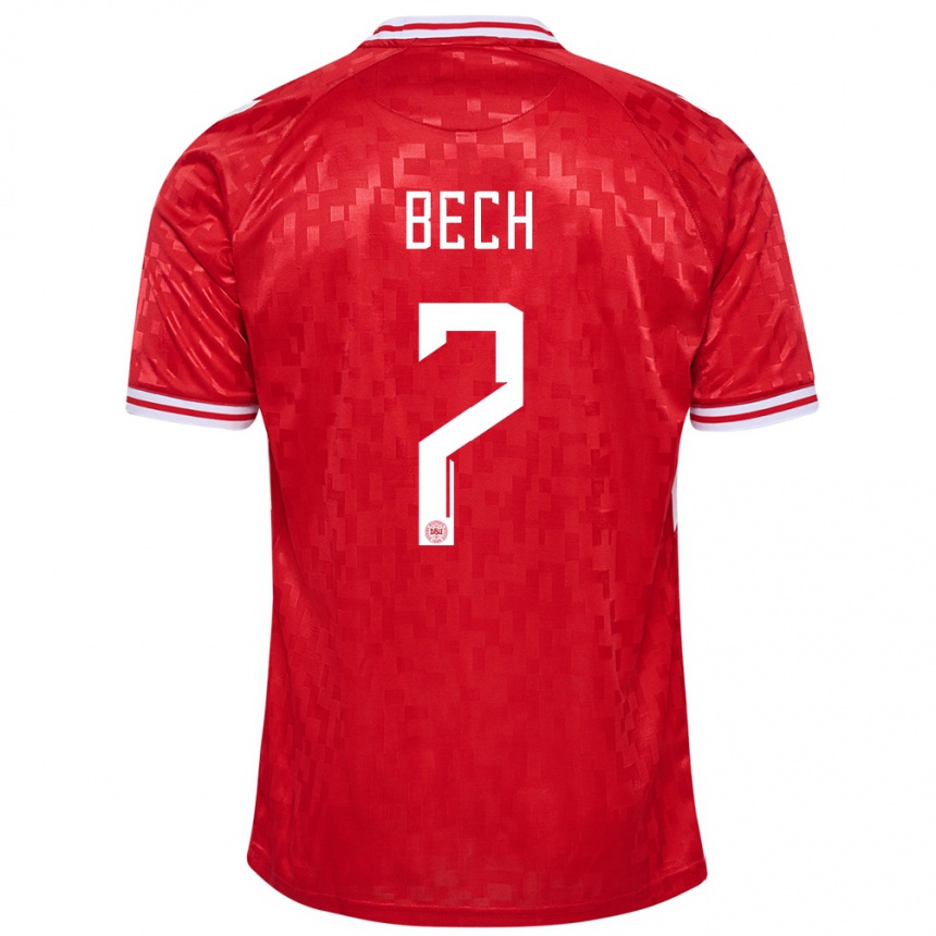 Herren Fußball Dänemark Tobias Bech #7 Rot Heimtrikot Trikot 24-26 T-Shirt Luxemburg