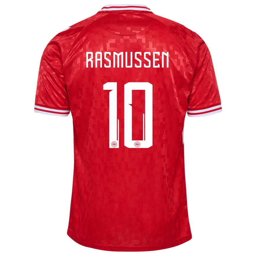 Herren Fußball Dänemark Christian Rasmussen #10 Rot Heimtrikot Trikot 24-26 T-Shirt Luxemburg