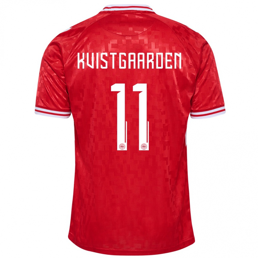 Herren Fußball Dänemark Mathias Kvistgaarden #11 Rot Heimtrikot Trikot 24-26 T-Shirt Luxemburg