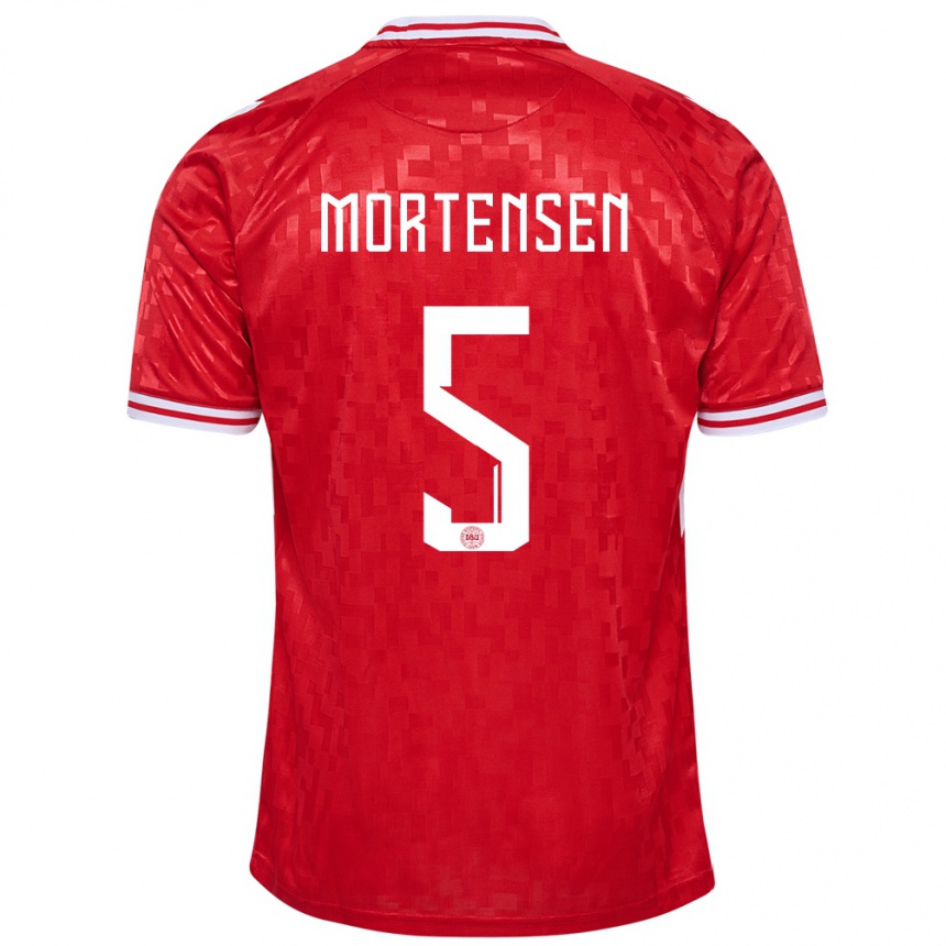 Herren Fußball Dänemark Gustav Mortensen #5 Rot Heimtrikot Trikot 24-26 T-Shirt Luxemburg