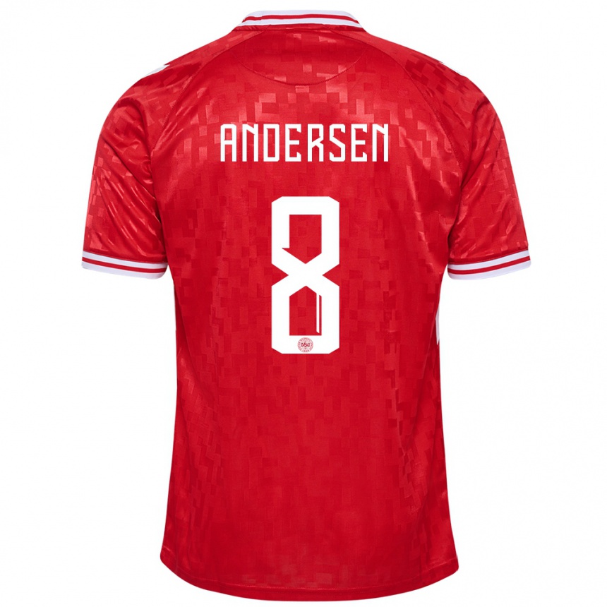 Herren Fußball Dänemark Silas Andersen #8 Rot Heimtrikot Trikot 24-26 T-Shirt Luxemburg