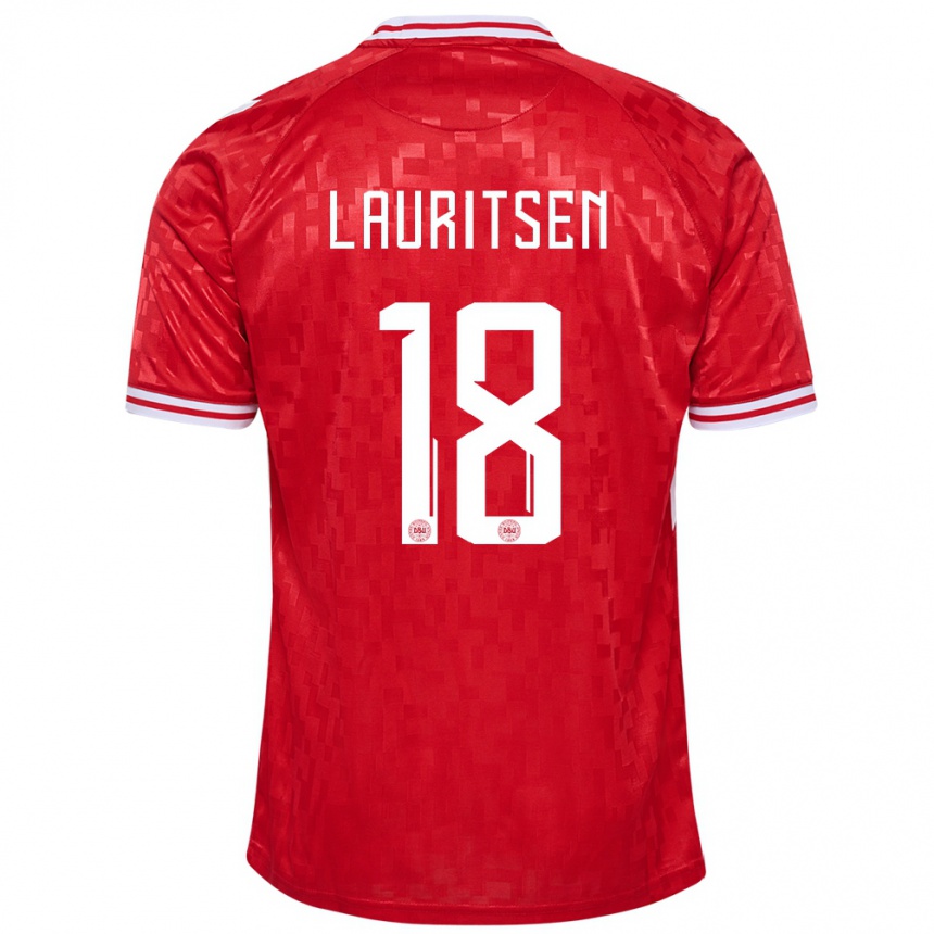 Herren Fußball Dänemark Tobias Lauritsen #18 Rot Heimtrikot Trikot 24-26 T-Shirt Luxemburg