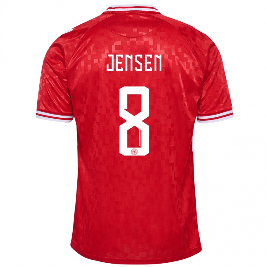 Herren Fußball Dänemark Tobias Lund Jensen #8 Rot Heimtrikot Trikot 24-26 T-Shirt Luxemburg