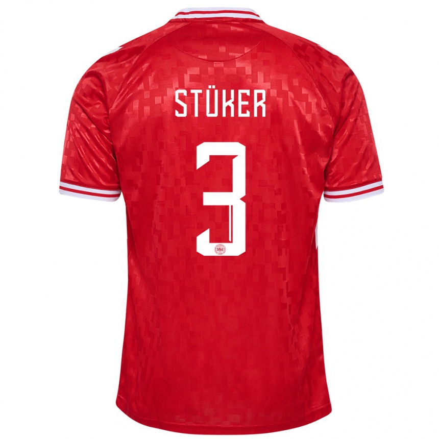 Herren Fußball Dänemark Simon Stüker #3 Rot Heimtrikot Trikot 24-26 T-Shirt Luxemburg