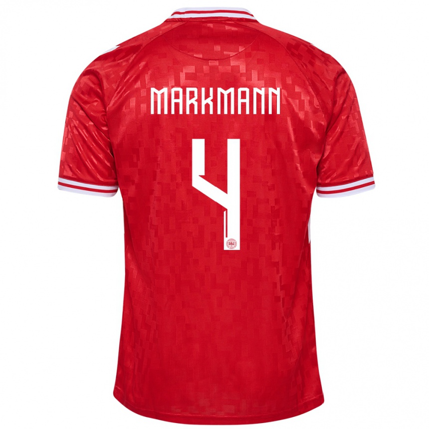 Herren Fußball Dänemark Noah Markmann #4 Rot Heimtrikot Trikot 24-26 T-Shirt Luxemburg