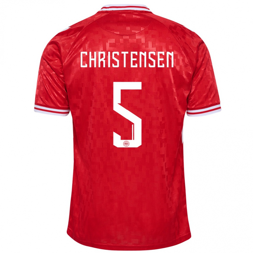 Herren Fußball Dänemark Aske Christensen #5 Rot Heimtrikot Trikot 24-26 T-Shirt Luxemburg