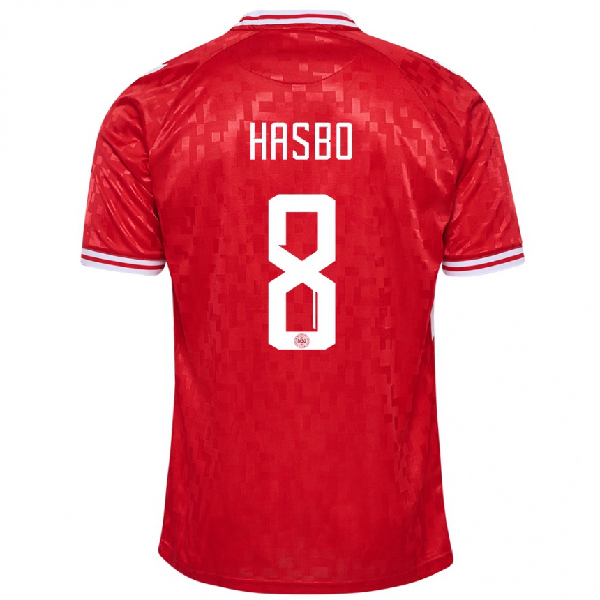 Herren Fußball Dänemark Josefine Hasbo #8 Rot Heimtrikot Trikot 24-26 T-Shirt Luxemburg