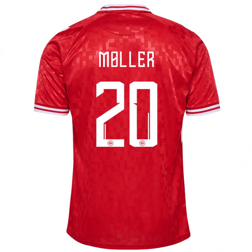Herren Fußball Dänemark Caroline Moller #20 Rot Heimtrikot Trikot 24-26 T-Shirt Luxemburg