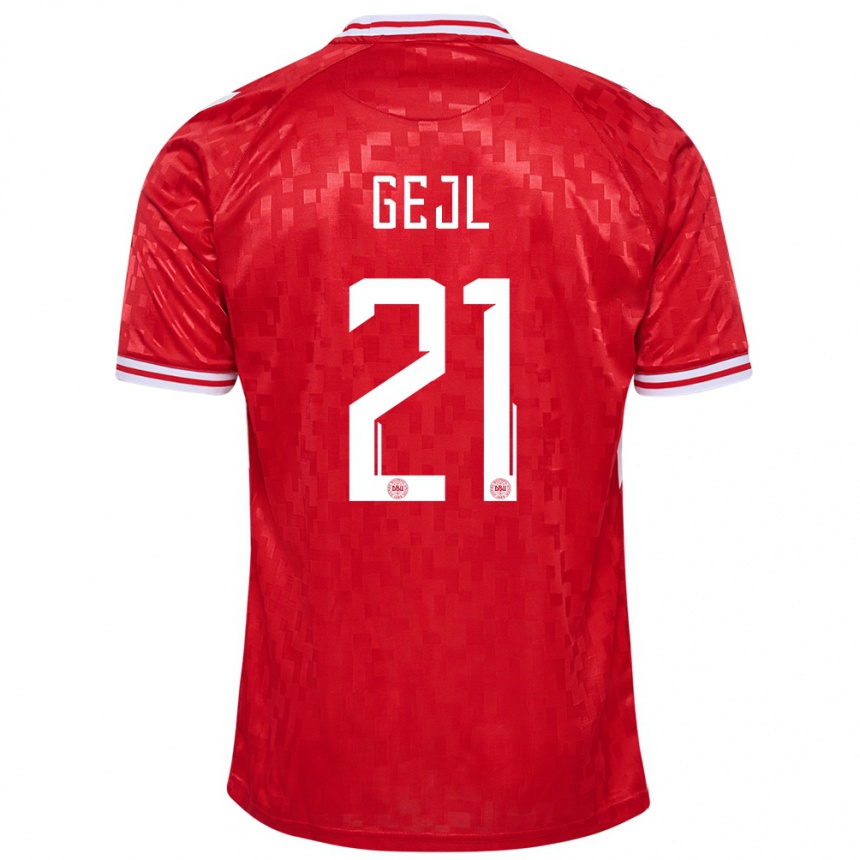 Herren Fußball Dänemark Mille Gejl #21 Rot Heimtrikot Trikot 24-26 T-Shirt Luxemburg