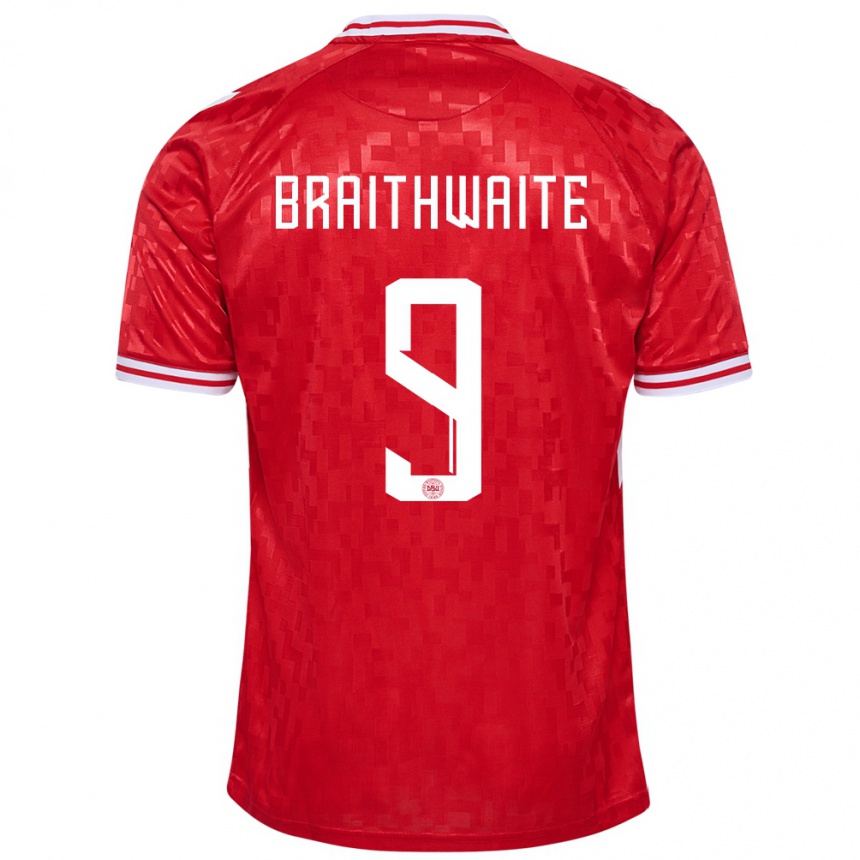 Herren Fußball Dänemark Martin Braithwaite #9 Rot Heimtrikot Trikot 24-26 T-Shirt Luxemburg