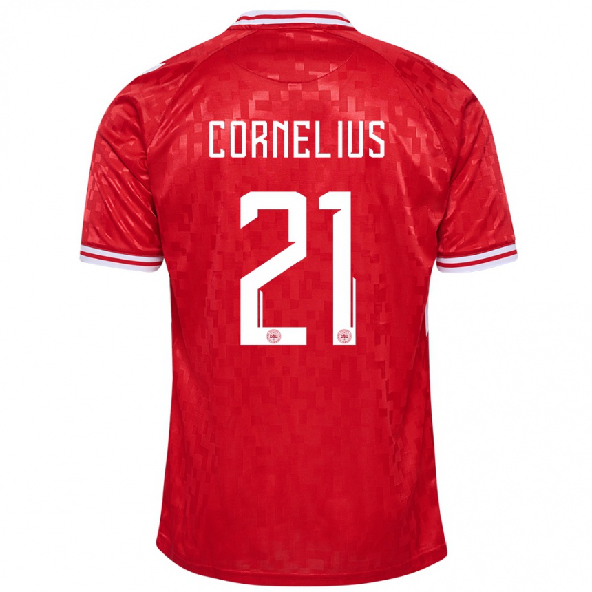 Herren Fußball Dänemark Andreas Cornelius #21 Rot Heimtrikot Trikot 24-26 T-Shirt Luxemburg