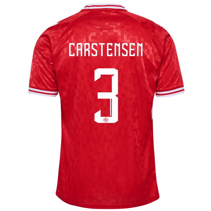 Herren Fußball Dänemark Rasmus Carstensen #3 Rot Heimtrikot Trikot 24-26 T-Shirt Luxemburg