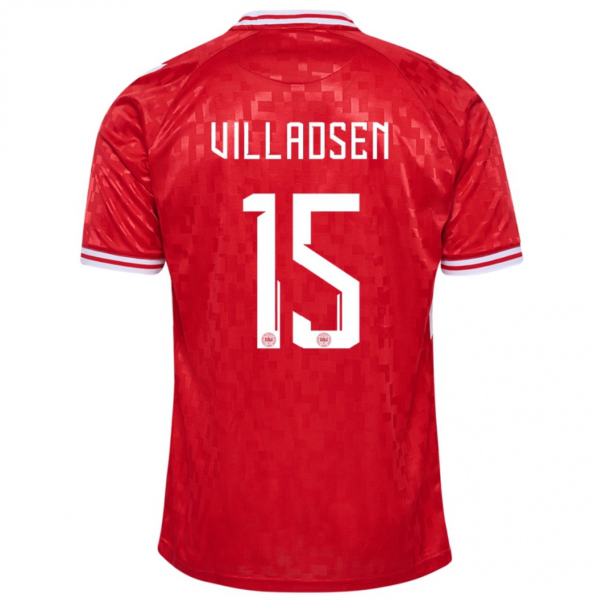 Herren Fußball Dänemark Oliver Villadsen #15 Rot Heimtrikot Trikot 24-26 T-Shirt Luxemburg