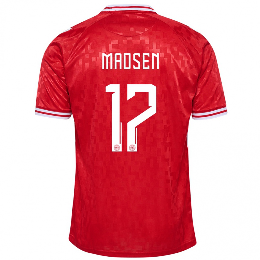 Herren Fußball Dänemark Nicolas Madsen #17 Rot Heimtrikot Trikot 24-26 T-Shirt Luxemburg
