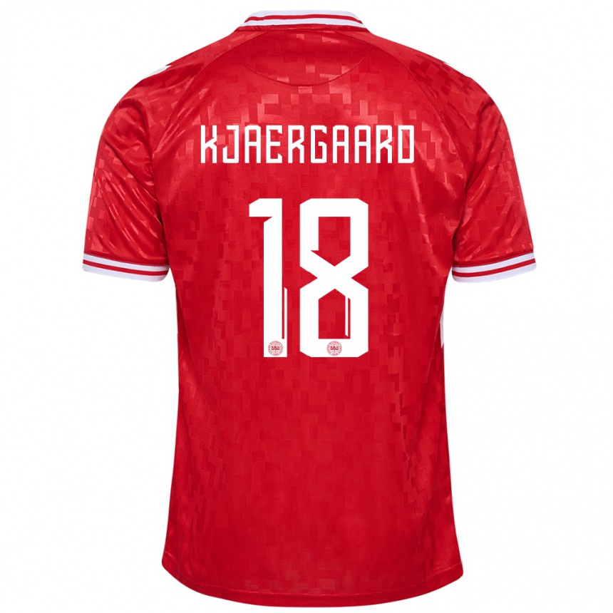 Herren Fußball Dänemark Maurits Kjaergaard #18 Rot Heimtrikot Trikot 24-26 T-Shirt Luxemburg