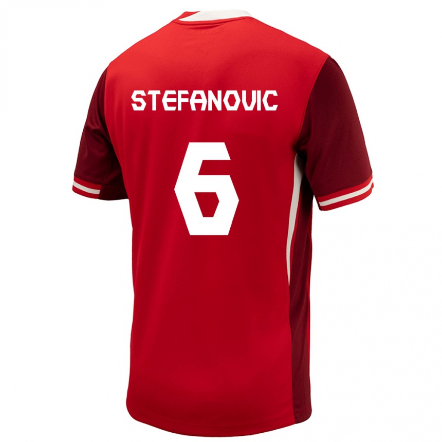 Herren Fußball Kanada Lazar Stefanovic #6 Rot Heimtrikot Trikot 24-26 T-Shirt Luxemburg