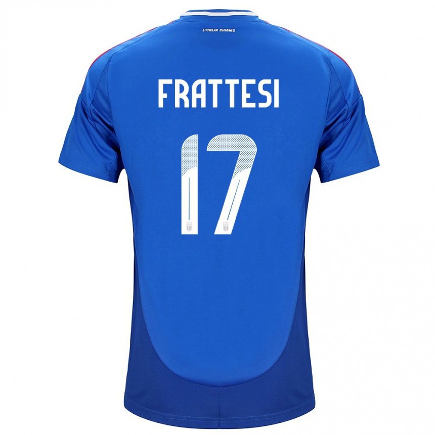 Herren Fußball Italien Davide Frattesi #17 Blau Heimtrikot Trikot 24-26 T-Shirt Luxemburg