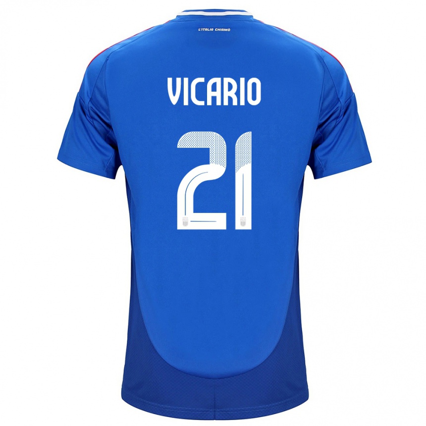 Herren Fußball Italien Guglielmo Vicario #21 Blau Heimtrikot Trikot 24-26 T-Shirt Luxemburg