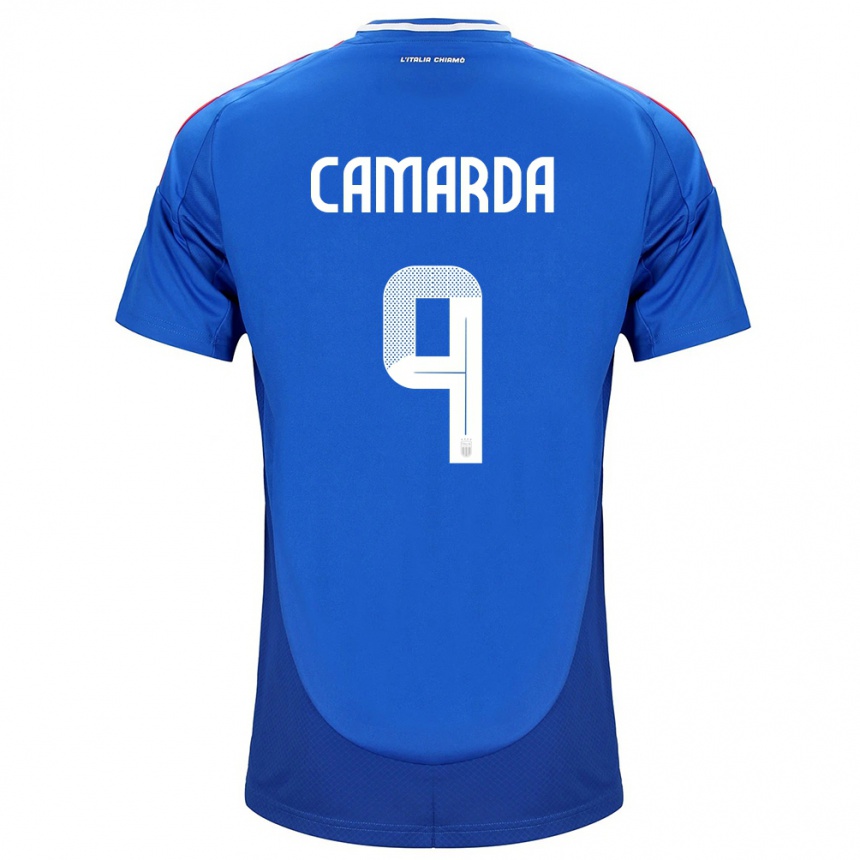 Herren Fußball Italien Francesco Camarda #9 Blau Heimtrikot Trikot 24-26 T-Shirt Luxemburg