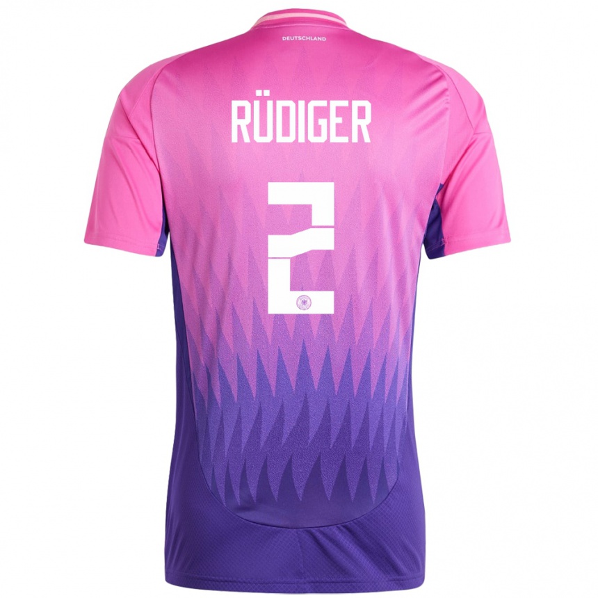 Herren Fußball Deutschland Antonio Rudiger #2 Pink Lila Auswärtstrikot Trikot 24-26 T-Shirt Luxemburg