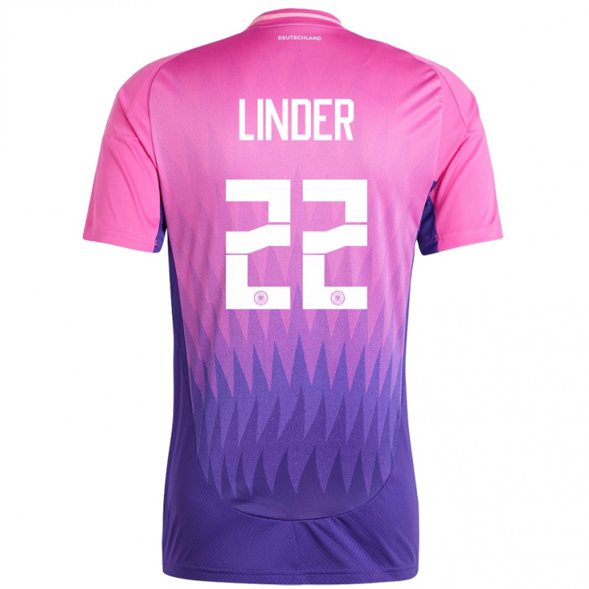 Herren Fußball Deutschland Sarai Linder #22 Pink Lila Auswärtstrikot Trikot 24-26 T-Shirt Luxemburg