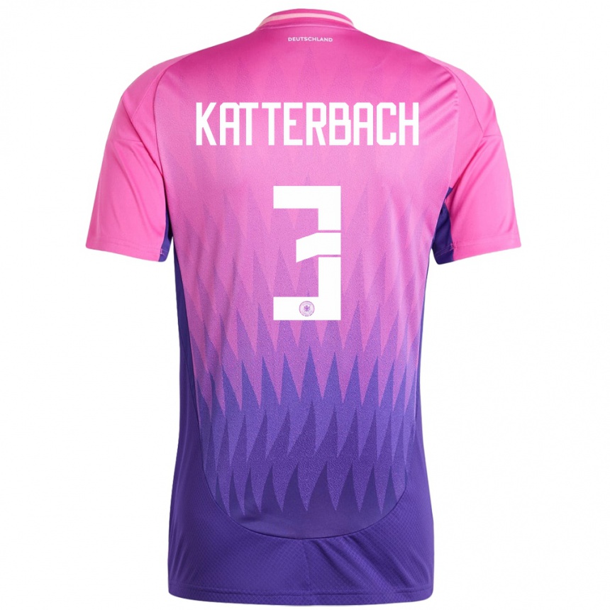 Herren Fußball Deutschland Noah Katterbach #3 Pink Lila Auswärtstrikot Trikot 24-26 T-Shirt Luxemburg