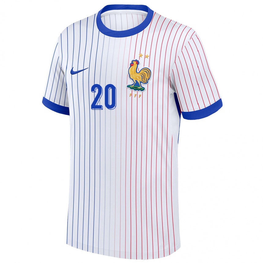 Herren Fußball Frankreich Delphine Cascarino #20 Weiß Auswärtstrikot Trikot 24-26 T-Shirt Luxemburg
