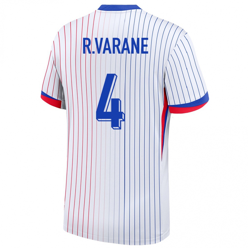 Herren Fußball Frankreich Raphael Varane #4 Weiß Auswärtstrikot Trikot 24-26 T-Shirt Luxemburg