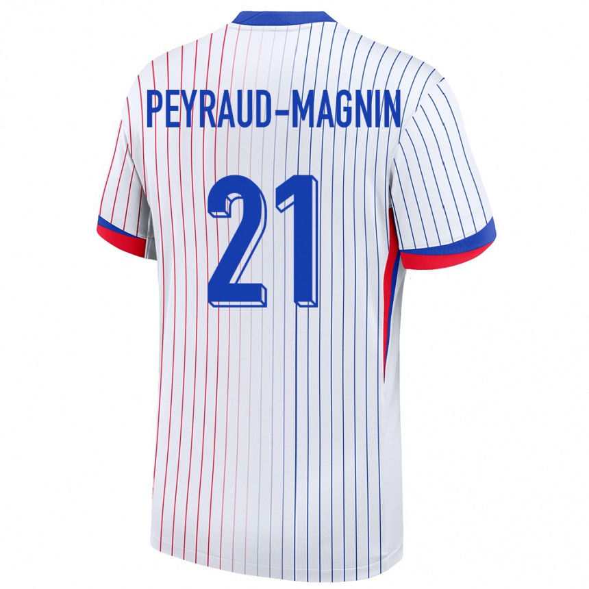 Herren Fußball Frankreich Pauline Peyraud Magnin #21 Weiß Auswärtstrikot Trikot 24-26 T-Shirt Luxemburg