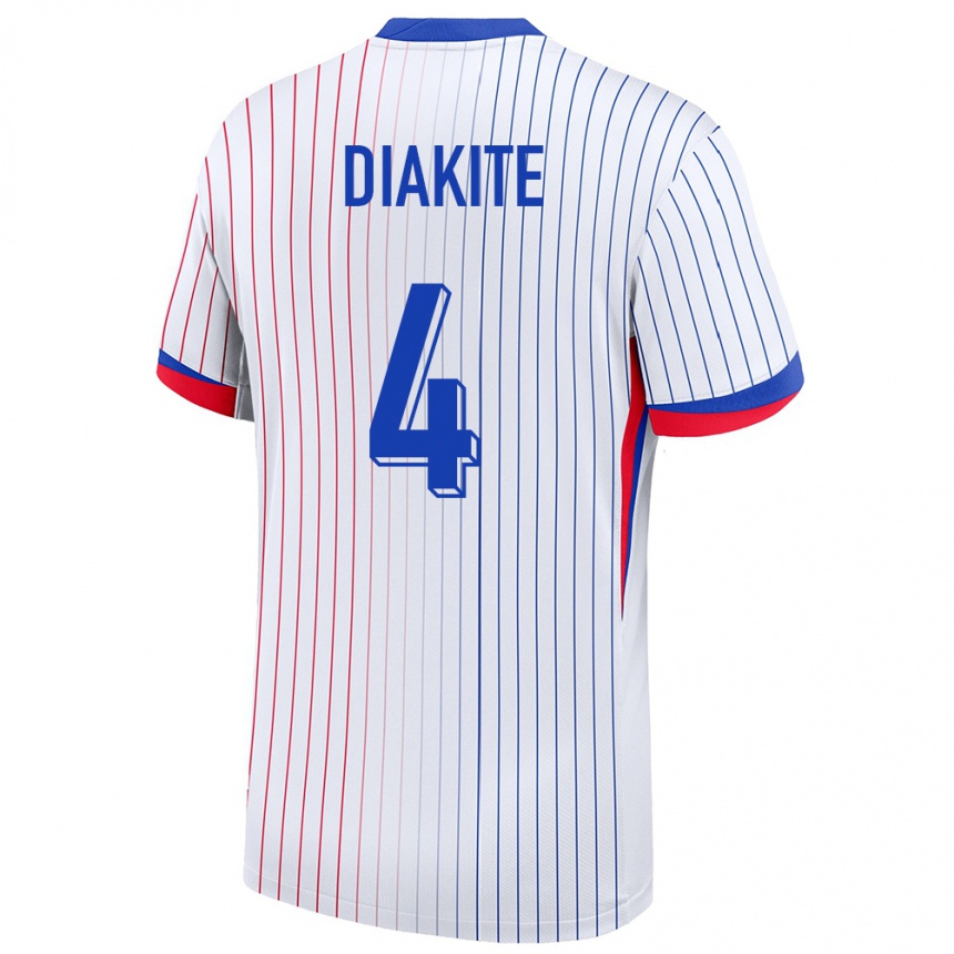 Herren Fußball Frankreich Bafode Diakite #4 Weiß Auswärtstrikot Trikot 24-26 T-Shirt Luxemburg