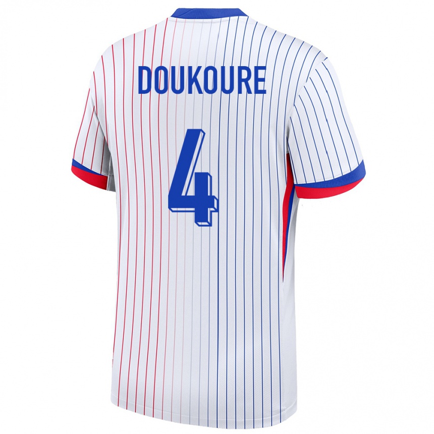 Herren Fußball Frankreich Ismael Doukoure #4 Weiß Auswärtstrikot Trikot 24-26 T-Shirt Luxemburg