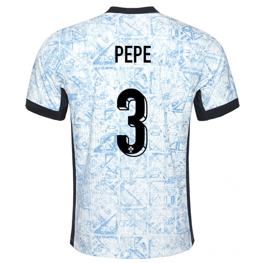 Herren Fußball Portugal Pepe #3 Cremeblau Auswärtstrikot Trikot 24-26 T-Shirt Luxemburg