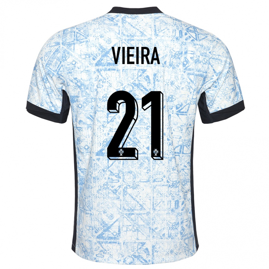 Herren Fußball Portugal Fabio Vieira #21 Cremeblau Auswärtstrikot Trikot 24-26 T-Shirt Luxemburg