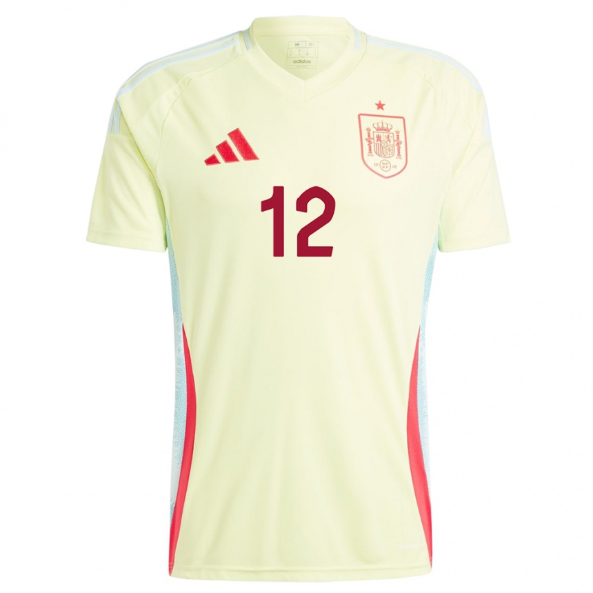 Herren Fußball Spanien Ansu Fati #12 Gelb Auswärtstrikot Trikot 24-26 T-Shirt Luxemburg