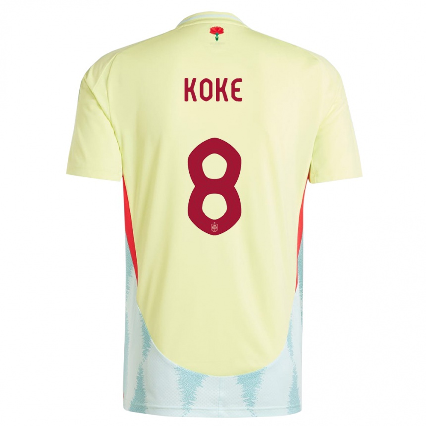 Herren Fußball Spanien Koke #8 Gelb Auswärtstrikot Trikot 24-26 T-Shirt Luxemburg
